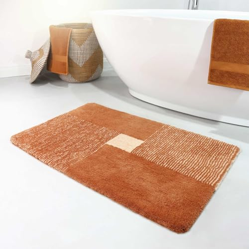 Homie Living Badteppich, Badematte I kuscheliger Flauschiger weicher Flor l rutschfest und Waschbar I San Piero I (70 x 120 cm, Terracotta braun)