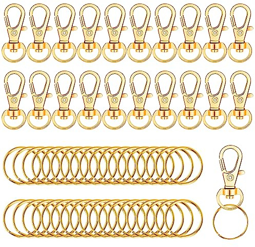 100 Pièces Porte Clef Mousqueton,Fermoir Mousqueton Or,Mousqueton Pivotant ,25mm Anneaux Porte-cles,Attache Porte Clé Résistant Aux Couleurs,Porte Clé Mousqueton Amovible Pour DIY Décoration