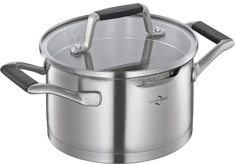 Köksprofi COOK kastrull BOLOGNA | rostfritt stål gryta med lock av säkerhetsglas | lämplig för induktion | hällpip | kruka med fin och grov sil | flerskiktsbotten | Ø 16 cm