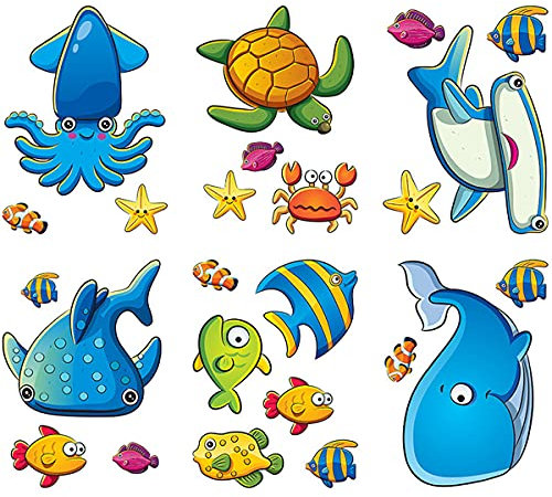 Non Slip Bathtub Stickers Adhesive TAIZER 24pieces Sea Creature Decorations Stickers AdhesiveWall Decals for Shower Surfaces Toddlers Bedroom Bathroom Window Baby Nursery and Children Classroom