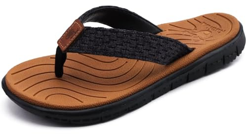 KuaiLu Womens Casual Flip Flops Comfortable Yoga Mat Arch Support Memory Foam Comfort Cushion Summer Beach Pool Slip on Walking Thong Sandals Ladies Orthotic Recovery Plantar Fasciitis Khaki Black 5