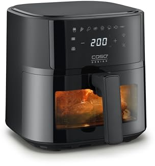 CASO AirFry 6.0 - Heißluftfritteuse, Airfryer, 6 Liter, Timer, Besonders Leise 38 db, Shake-Reminder, 8 praktische Voreinstellungen, Touch Bedienung, Edelstahl Innenraum, Schwarz