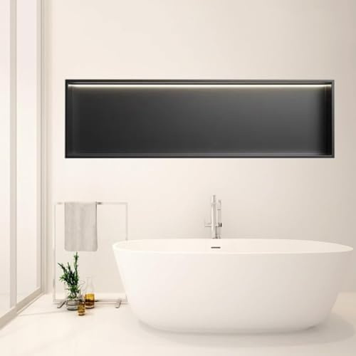 BESTXH Negro,70x28x12.5cm, Ducha De Pared De Acero Inoxidable con Luz Led, Ducha De Acero Inoxidable con Luz Led, Estante De BañO De Gran Capacidad, Resistente Al Agua, para Mejorar El BañO