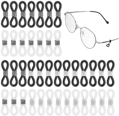 PATIKIL Connettore Per Catena Occhiali, 100 Pezzi Regolabile Antiscivolo Fascia In Silicone Gomma Porta Catena Anello Finale Per Donne Uomini Occhiali, Rosa Oro/Nero (Molla Metallo)