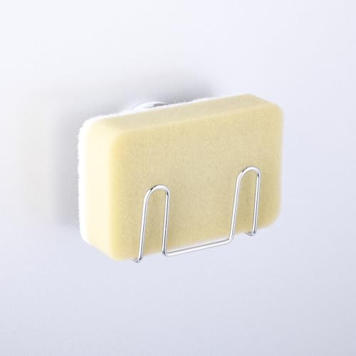 JAZBREY Magnetic Sponge Holder for Kitchen Sink, SUS 304 Stainless Steel Dish Sponge Rack with Strong Rubber Coated Magnets, Fits Stainless or Cast Iron Sinks, 1 Pack, Silver