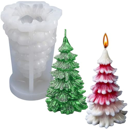 Moldes Silicona para Navidad, 1 PCS Moldes de Silicona para Vela Navideños, Molde para Velas de Arbol de Navidad 3D, Adecuado para Vela Perfumadas de Bricolaje, Decoraciones de Manualidades (B)