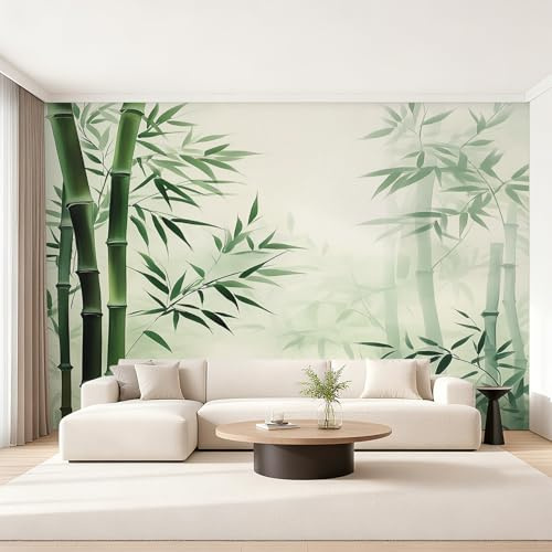 Générique Papier Peint Panoramique Feuilles de Bambou 250x175, Tapisserie Murales Papier Peint Feuilles Vertes Plante Décoration Murale Salon, Intissé Wallpaper W&50