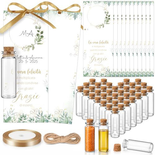 Geiserailie 30 Sets Vasetti Vetro Piccoli - Segnaposto Comunione Battesimo Bomboniere Matrimonio Cresima Regalo Grazie di Esserci Bigliettini Regali Invitati Partecipazione per Nozze Compleanno