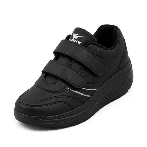 JOMIX Chaussures Homme Scratch Baskets Respirantes avec Semelle Basculante Antidérapante Sneakers Confortables en Cuir Chaussure de Marche Légères (Noir,41)