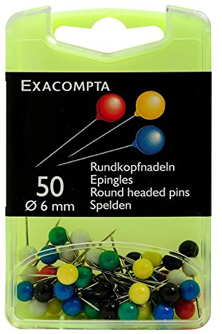 EXACOMPTA Boîte de 50 épingles sphériques hauteur 15mm 6mm de diamètre Couleurs assorties