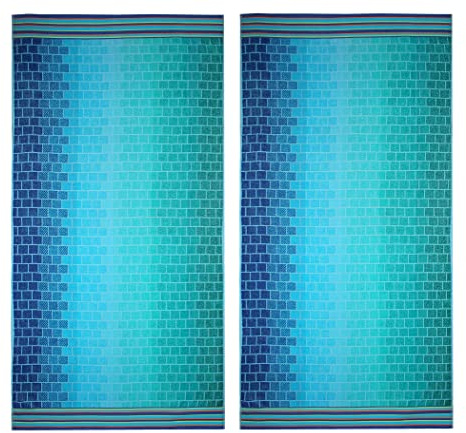 COTTON CRAFT Oversized XL Beach Towel 39 x 68-2 Pack - 100% Cotton Velour - Big & Huge - Pool Picnic Bath Towels - Jacquard Terry Thick Plush Super Soft Luxury - 450 GSM - Blue Tiles