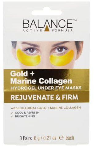 Balance Active Formula Gold & Marine Collagen Hydrogel Under Eye Masks (3 pack) Instantly Cool, Refresh & Revive Tired-Looking Eyes. Cruelty Free.