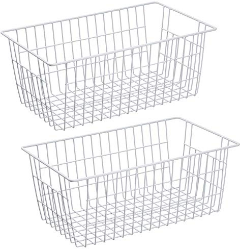 SANNO Freezer Baskets Wire Storage Baskets Closet Baskets Bin Farmhouse Organizer Storage Bins Organization Storage for Home, Office, Bathroom, Pantry -Set of 2, 15.7 White-2P