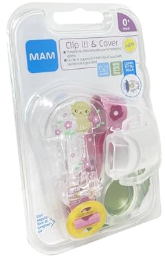 MAM Clip it! & Cover Catenella Portaciuccio, Catenella ciuccio 0+ mesi regolabile con anello rimovibile e con salvasucchietto, Compatibile con accessori neonato, succhietti e dentaruoli, Rosa