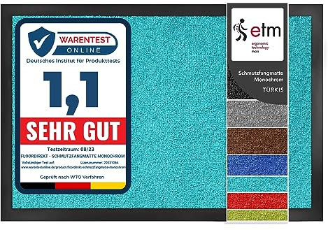 etm Schmutzfangmatte ColorLine | Türmatte in vielen Größen | Fußmatte für Innenbereich | Rutschfester Teppich für Flur, Haustür, Eingang, Eingangsbereich, Vorzimmer - Türkis 135x200 cm