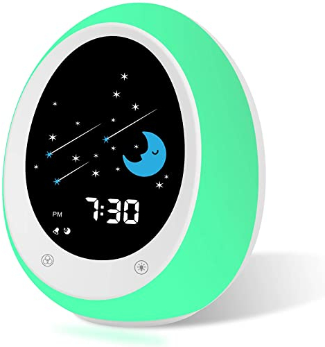 ANNNGUL Reveil Enfant éducatif Jour/Nuit, Réveil Entraîneur de Sommeil Enfants avec Soleil Lune Veilleuse