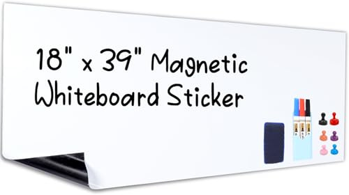 HAMIGAR Magnetic Whiteboard Contact Paper 18 x 39 Dry Erase White Board Sticker for Wall Stick on White Board Peel and Stick Wallpaper Adhesive Poster with Marker, Magnetic Eraser and Magnets