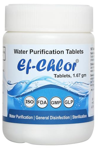 Ef-Chlor Overhead & Underground Water Tank Purification Tablets/Pills 1.67gm Jar of 50 Tablets Having 3 Years Shelf Life 1 Tablet Purifies 132 Gallons Water
