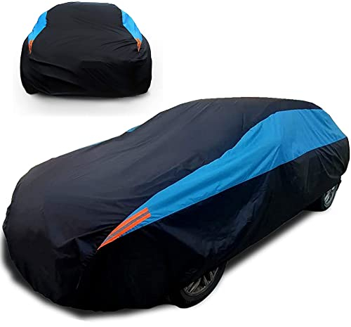 JanYoo Autoabdeckung Winter Auto Abdeckplane Wasserdicht Atmungsaktiv Autoplane Autogarage Wasserdicht Staubdicht Schneeschutz Sonnenschutz Vollgarage für Limousine (450 bis 470CM)