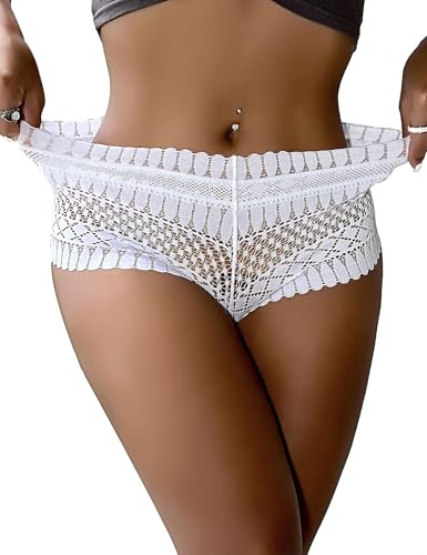 ohmydear Women's Plus Size Lace French Knickers Sexy Curve Bikini Briefs | Stretchy Soft Ladies Pants, Breathable Cotton Crotch Hipster Panties, High Waisted Underwear Lingerie, UK 8-22, Everyday Wear