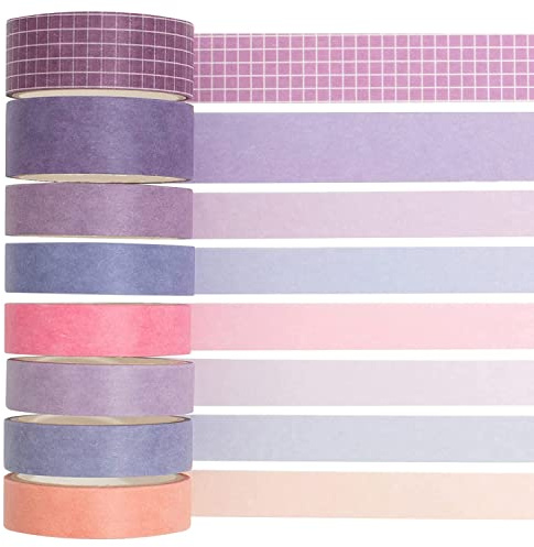 KAVI' S 8 Rolls Skinny Washi Tape Set, Thin Solid Color Grid Masking Decorative Tape for Arts, DIY Crafts, Journal Supplies, Planners, Scrapbook, Gift Wrapping (Violet)