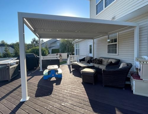 PURPLE LEAF Pavillon 3 x 4.25 m mit Lamellendach Terrassenüberdachung Pergola Wasserdicht Stabil Winterfest Freistehend Verstellbaren Aluminium-Lamellen für Garten, Weiß