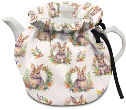 Eheartsgir Easter Bunny Eggs Teapot Cozy Breakfast Warmer Easy to Clean Tea Cosy with Drawstring for Teapots Fitted Most Tea Pots Home Indoor Kitchen Happy Easter Decor