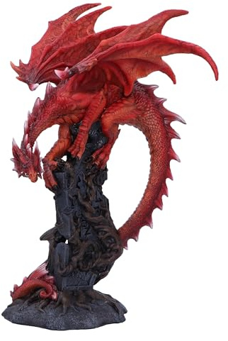Nemesis Now Figura de Raíces Dracónicas de 28,5 cm - Resina, Dragón Rojo Sobre Piedra, Adorno Coleccionable - Fundido en la Mejor Resina, Pintado