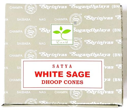 Satya Nag Champa Incense Cones, White Sage Scent, One Pack of 12 Cones (1, White Sage)