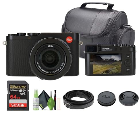 Leica D-Lux 8 - Fotocamera digitale compatta, obiettivo 10,9-34 mm f/1,7-2,8, sensore CMOS 17 MP (nero) 19191 + memoria 64 GB + borsa viaggio + pulizie
