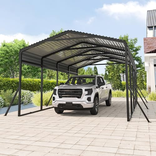 AirWire Carport Canopy 12’X20’ Heavy Duty Car Port Galvanized Steel Roof, Reinforced Stable Triangle Frame for Snowy Windy Metal Carports Enhanced Base Car Tent for Car,RV,Pickup,Boat,Truck,Tractor
