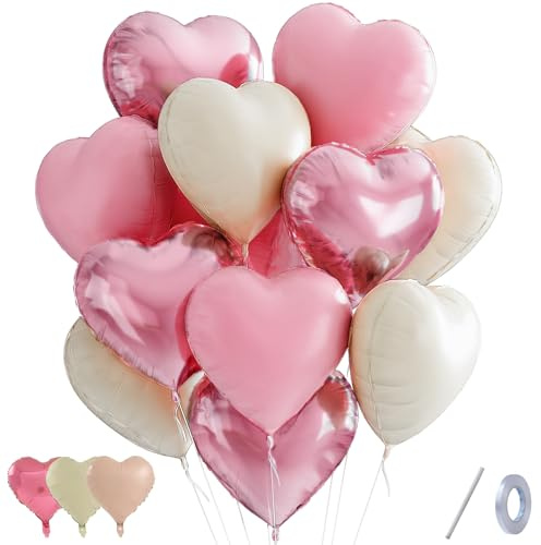 12pcs Palloncini a Forma Di Cuore Rosa Bianchi Ad Elio o Aria, 18 Pollici Palloncini San Valentino Cuore per Decorazioni San Valentino Compleanno Anniversario Matrimonio Fidanzamento Festa Della Donna