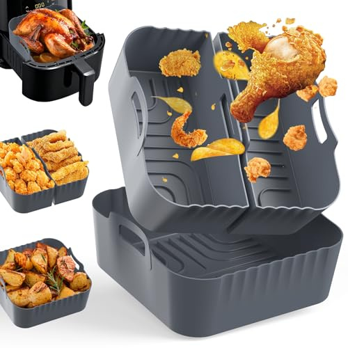3 Pezzi Teglie Silicone per Friggitrice ad Aria, Contenitori Friggitrice ad Aria Accessori per Cecotec 5,5L, Cosori 5,5L, Philips 6,2L, Princess 6,5L, Riutilizzabile Teglia in Silicone per Air Fryer