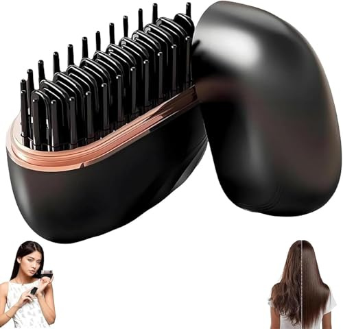 Glambrushs Mini Hair Straightener, 2-in-1 Mini Cordless Hair Straightener Comb, 30s Fast Heating Hot Comb, 3-Speed Temperature Control, Anti-Scald Shell, for All Hair Types, Travel, Home Use (Black)