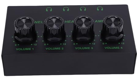 Bewinner 4-kanals Hörlursförstärkare med Individuell Volymkontroll, USB-driven Stereoförstärkare för Studioövervakning, Musiker, Podcasting