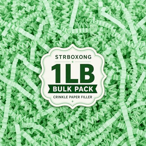 STRBOXONG Light Green Crinkle Paper Filler 1 LB, Recyclable Crinkle Cut Paper Shred for Easter Baskets, Spring Gifts, Floral Gift Boxes, Baby Shower Favors, Natural Style and Craft Packaging