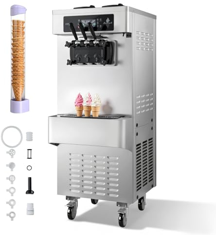 VEVOR Macchina per Gelato Soft Commerciale da Pavimento Produzione max. 20-28 L/h, Macchina per Creme Fredde Gelato Soft 2200 W 2 Tramogge da 6 Litri, Gelaterie, Pasticcerie, Feste, Ristorante