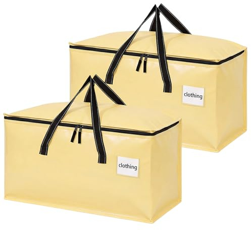 Dntorx 2 Pack 90L Moving Bags,Waterproof Moving Boxes With Zips,Pale Yellow | Reinforced Handles, Label Pocket, Foldable for College Dorm Clothes Travelling Camping Garden Tools Packing Boxes with Lids