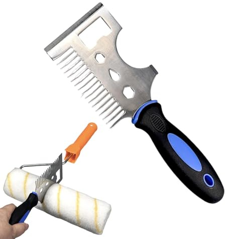 Limpiador de pinceles de pintura – 9 pulgadas de acero inoxidable, agarre antideslizante multifuncional | Herramienta ergonómica de limpieza de rodillos para mochila, reparación del hogar