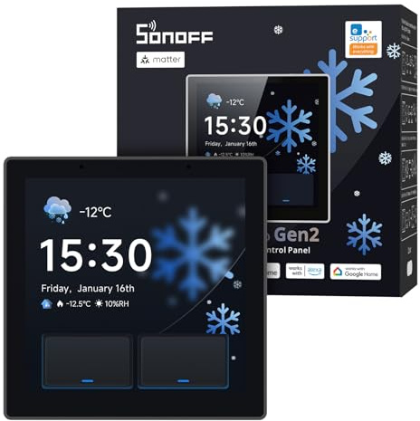 SONOFF NSPanel Pro Gen2 Pannello Smart con Relè - Zigbee Hub 3.0 & Matter Bridge, integrazione con Home Assistant, Termostato, Allarme,Doppia Banda 2.4/5 GHz,compatibile con Alexa, Google, Apple（nero）