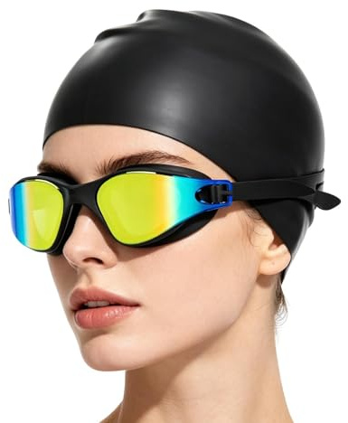Cuffia da nuoto e occhialini da nuoto – a prova di perdite, anti-appannamento, protezione UV, occhialini da nuoto per uomini e donne, per piscina all'aperto e snorkeling