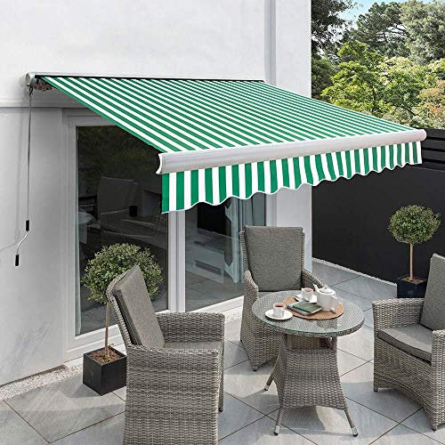 Primrose 6.0m x 3.0m Electric Awning Full Cassette DIY Patio Awning Gazebo Canopy Waterproof UV Protection Complete with Fittings and Winder Handle Green and White Stripe