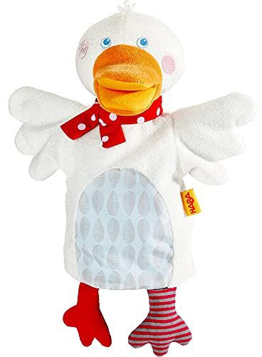 HABA 303137 – Marioneta de Mano de Ganso Limpio, muñeca para Teatro de casperlet, Juguete de Peluche y marioneta de Mano para Primeros Juegos de Teatro, Juguete a Partir de 12 Meses