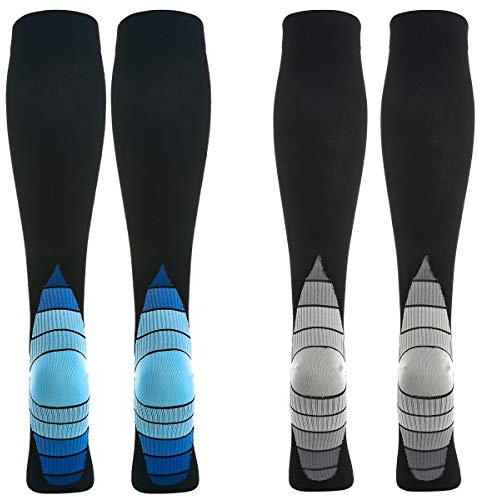 Weekend Peninsula 2 Pares Calcetines/Medias de Compresión para Hombres y Mujeres, Running, Deporte, Correr, Senderismo, Volar, Viajar, Varicosas, Embarazo y Médicos (43-46, Azul+Gris)