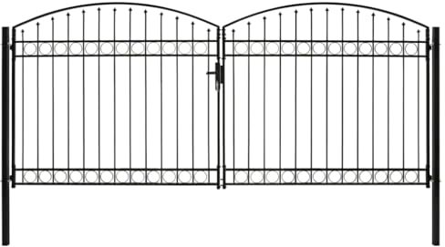 vidaXL Zauntor mit Gewölbter Spitze Doppelflügeltor Metalltor Gartentor Gartenzaun Tor Pforte Doppeltor Hoftor Einfahrtstor Stahl 400x200cm Schwarz