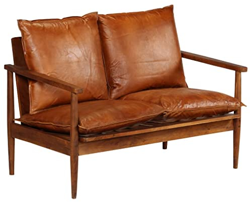 vidaXL Sofa 2-Sitzer Leder Akazie Polstersofa Polsterbank Sofabank Sessel