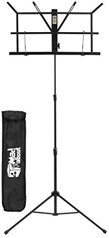 TIGER MS02 Zusammenklappbarer Notenständer, Leicht zusammenklappbarer tragbarer Notenständer mit Tragetasche, Schwarz