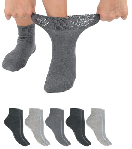 Footstar diabetikerstrumpor (6 par) sömlösa strumpor utan elastiskt midjeband för män och kvinnor, 6 par klassiska grå (korta strumpor), 47-50 EU
