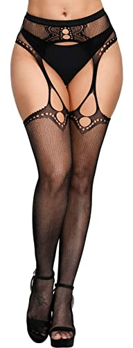 CITUYER Womens Suspender Pantyhose High Waist Fishnet Tights Fishnet Stockings Thigh High Stockings(1509)