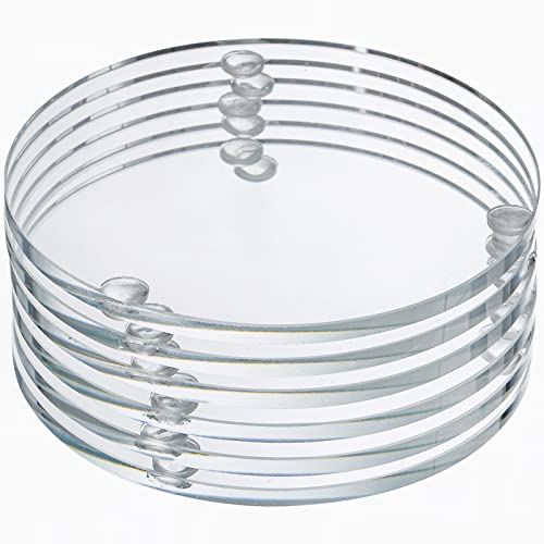 YOUEON Set of 6 Round Glass Drink Coasters, 9 cm Crystal Coasters Decorative Glass Plates Clear Glass Coasters for Mugs, Cups, Dining Tables, Office, Kitchen, Home Decor and Parties